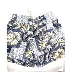 VINTAGE TOMMY BAHAMA BLUE FLORAL LEAF PATCHWORK NYLON SWIM SHORTS TRUNKS SIZE XL